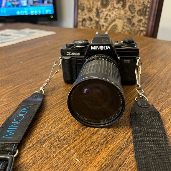 Vintage Black Film Photography Camera with Telephoto Lens